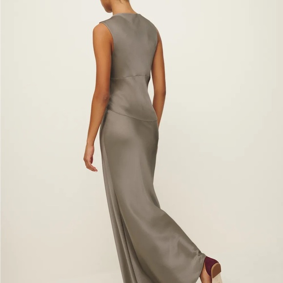 Reformation Dessa Satin Dress in taupe - Picture 2 of 6